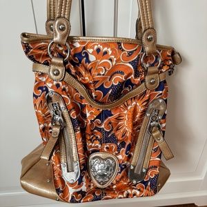 Kathy Van Zeeland Navy & Orange Paisley Print Shoulder Bag